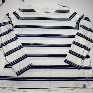 Lands End Top Women's XL 18 petite white stripes T Shirt Long Sleeve